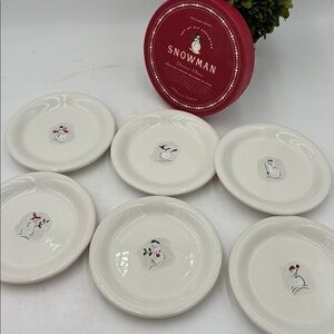 Williams Sonoma Snowman Dessert Plates Set of 6